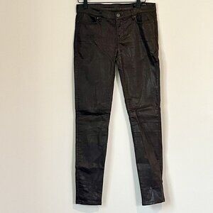AllSaints Spitalfields Chocolate Brown Wax Coated Zipper Skinny Jeans - Size 27